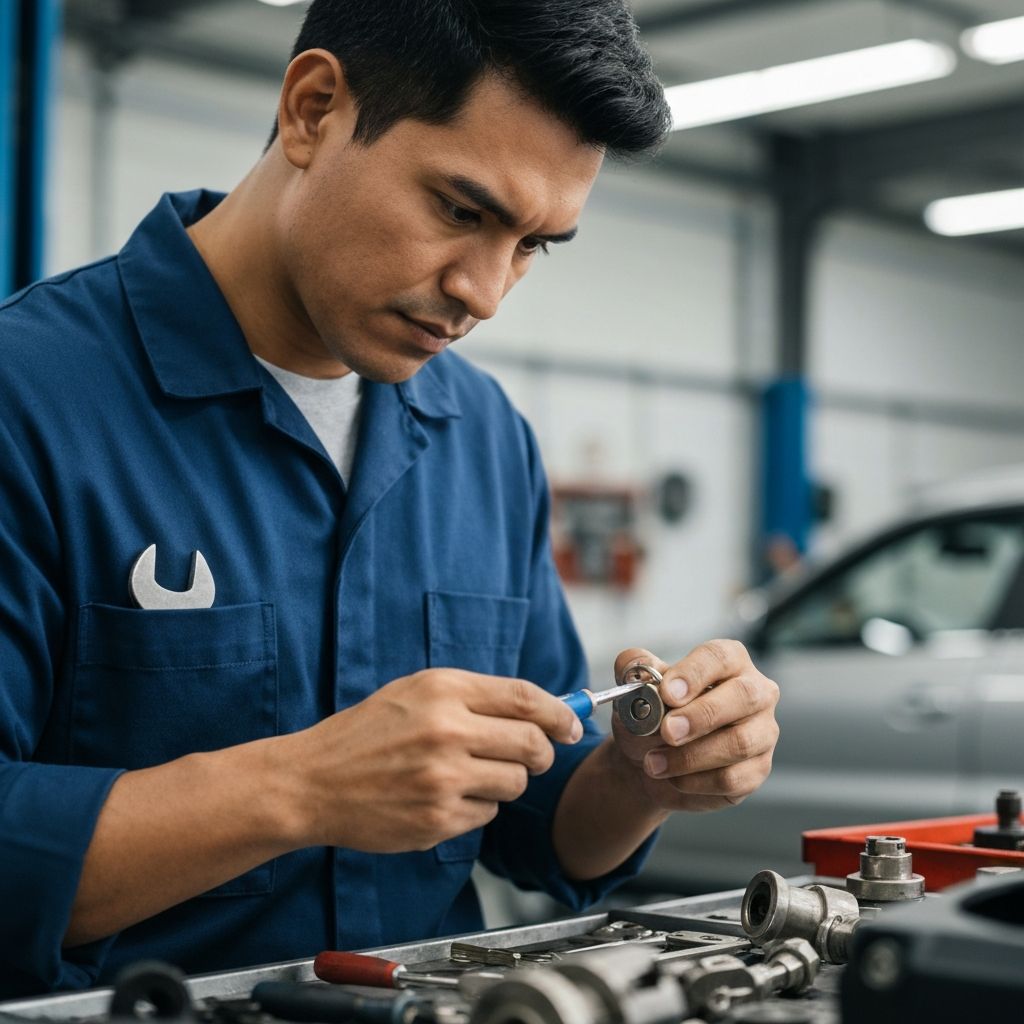 Car ignition repair service locksmith technician working